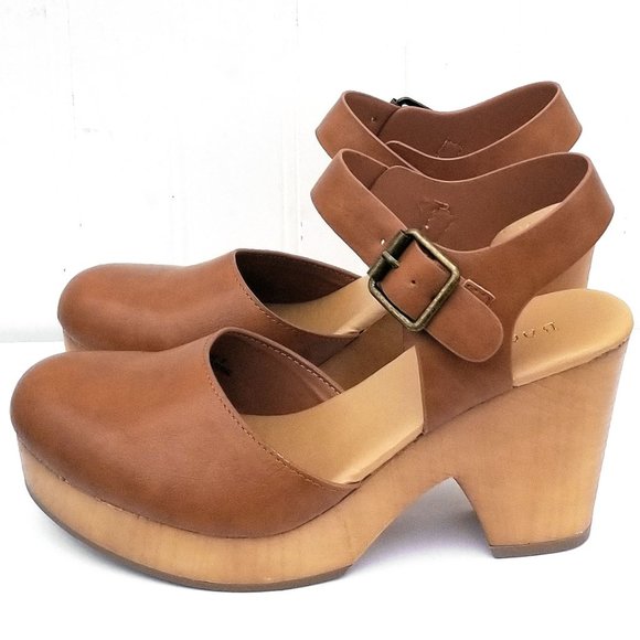Shoes - New Tan Mary Jane Lightweight Wedge Chunky Heel Platform Sandals